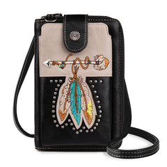 PHD-2118  American Bling Embroidered Arrow Feather  Phone Wallet/Crossbody