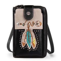 PHD-2118  American Bling Embroidered Arrow Feather  Phone Wallet/Crossbody