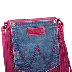 Wrangler Leather Fringe Jean Denim Pocket Crossbody - Cowgirl Wear