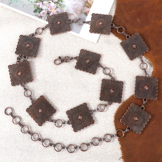 Rustic Couture Etched Square Concho Link Chain Belt