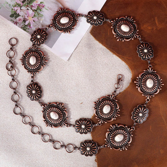 Rustic Couture Etched Oval Concho Link Chain Belt