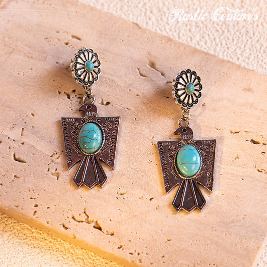 Rustic Couture's® Thunderbird with Natural Stone Dangling Earring