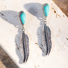 Rustic Couture's Hot Pink Nature Stone with Feather Silver Dangling Earring