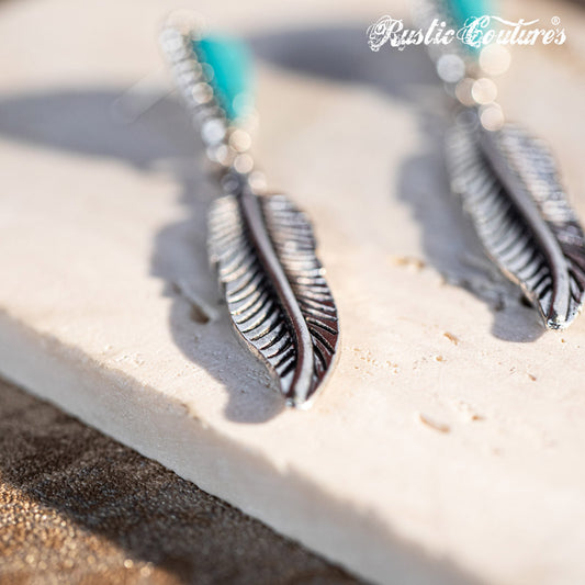 Rustic Couture's Hot Pink Nature Stone with Feather Silver Dangling Earring