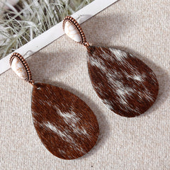 RCE-1101 Rustic Couture's  Cowhide Tear Drop Dangling Earring