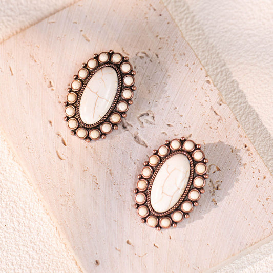 Rustic Couture's® Natural Stone Oval Concho Earrings