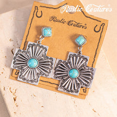 Rustic Couture's® Geometry Silver Concho Nature Turquoise Dangling Earring