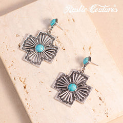 Rustic Couture's® Geometry Silver Concho Nature Turquoise Dangling Earring