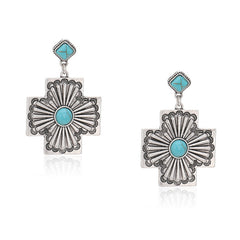 Rustic Couture's® Geometry Silver Concho Nature Turquoise Dangling Earring