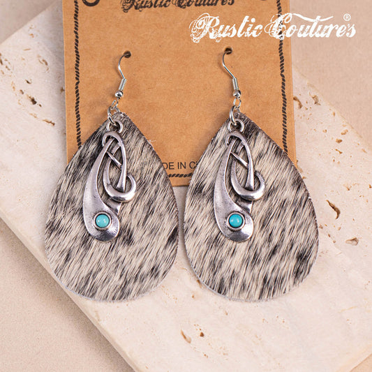 Rustic Couture's® Cowhide Leather Tear Drop Dangling Earring