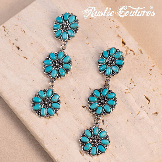 Rustic Couture's®  Bohemian Natural Stone Floral Drop Earrings