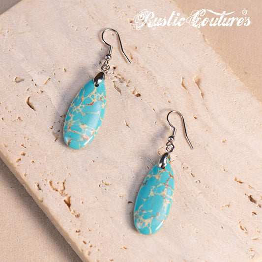 Rustic Couture's®  Natural Stone Water Drop Dangle Earrings