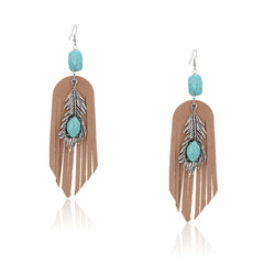 Rustic Couture's® Leather Feather Natural Stone Dangling Earring