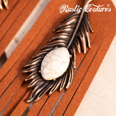 Rustic Couture's® Leather Feather Natural Stone Dangling Earring