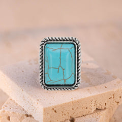 Rustic Couture's® Rectangle Turquoise Stone Open Adjustable Ring