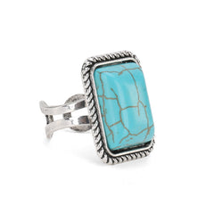 Rustic Couture's® Rectangle Turquoise Stone Open Adjustable Ring