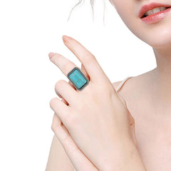 Rustic Couture's® Rectangle Turquoise Stone Open Adjustable Ring