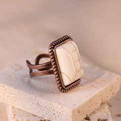 Rustic Couture's® Rectangle Turquoise Stone Open Adjustable Ring