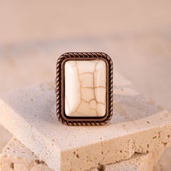 Rustic Couture's® Rectangle Turquoise Stone Open Adjustable Ring