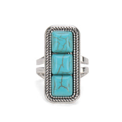 Rustic Couture's® Rectangle Turquoise Stone Open Adjustable Ring