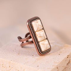 Rustic Couture's® Rectangle Turquoise Stone Open Adjustable Ring