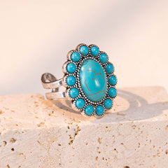 Rustic Couture's® Flower Oval Open Adjustable Ring