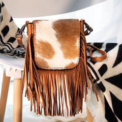 Montana West Genuine Leather Hair-On Collection Fringe Crossbody