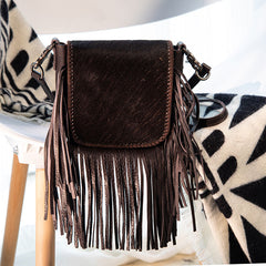 Montana West Genuine Leather Hair-On Collection Fringe Crossbody