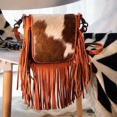 Montana West Genuine Leather Hair-On Collection Fringe Crossbody