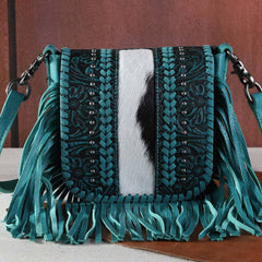 Montana West Genuine Leather Tooled Collection Fringe Crossbody