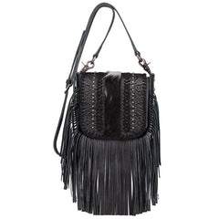 Montana West Genuine Leather Tooled Fringe Crossbody