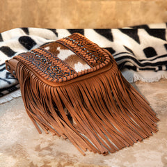 Montana West Genuine Leather Tooled Fringe Crossbody