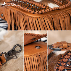 Montana West Genuine Leather Tooled Fringe Crossbody