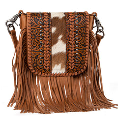 Montana West Genuine Leather Tooled Fringe Crossbody