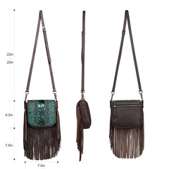 Montana West Genuine Leather Tooled Fringe Crossbody