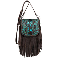 Montana West Genuine Leather Tooled Fringe Crossbody