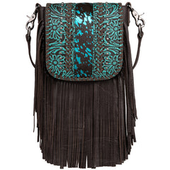 Montana West Genuine Leather Tooled Fringe Crossbody