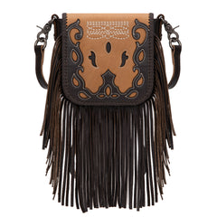Montana West Genuine Leather Tooled Collection Fringe Crossbody