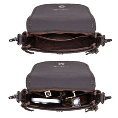 Montana West Genuine Leather Tooled Collection Fringe Crossbody