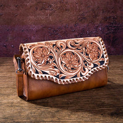 Montana West 100% Genuine Leather Hand Tooled Clutch/Crossbody