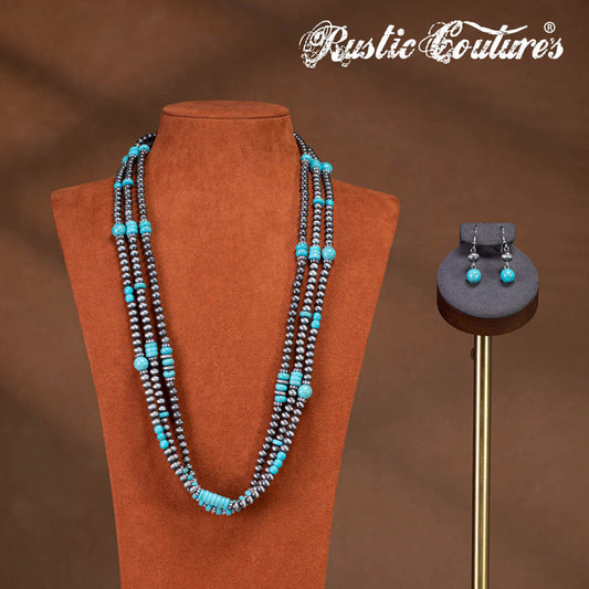 Rustic Couture's® Turquoise Beaded Necklace Earrings Set