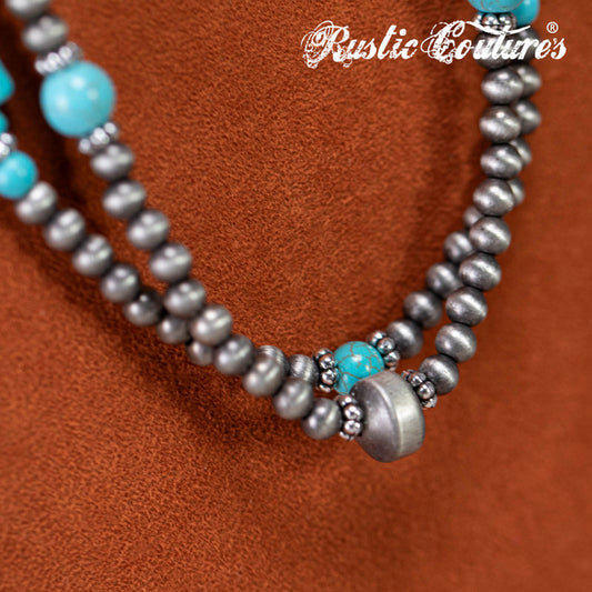 Rustic Couture's® Turquoise Beaded Necklace Earrings Set