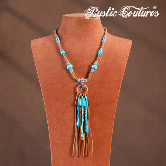 Rustic Couture's® Bohemian Turquoise Pendant Leather Necklace Set