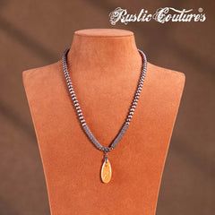 Rustic Couture's® Bohemian Tear Drop Pendant Beaded Necklace