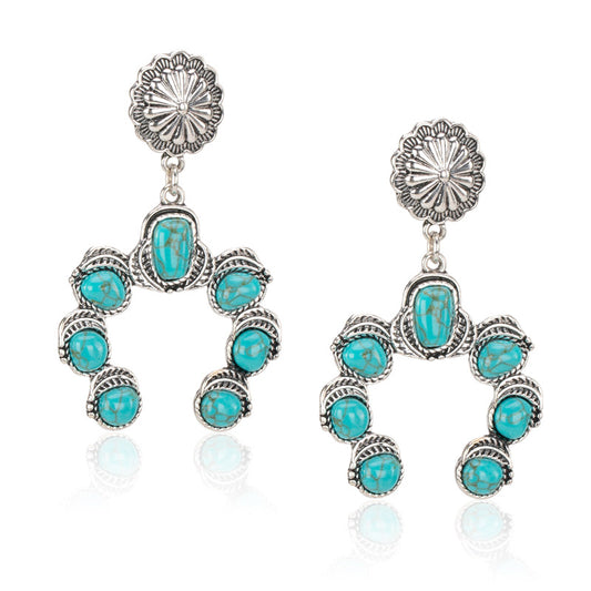 Rustic Couture's® Turquoise Flower Silver Base Dangling Earring