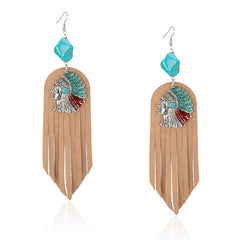 Rustic Couture's® Leather Indian Chief Natural Stone Dangling Earring