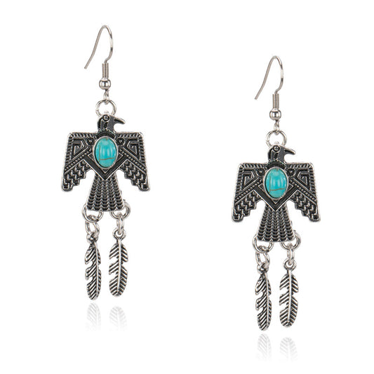 Rustic Couture's® Thunderbird with Natural Stone Dangling Earring