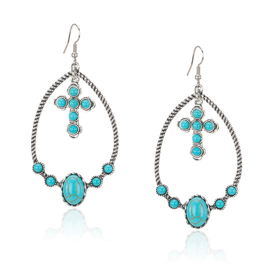 Rustic Couture's® Navajo Turquoise Cross Dangling Earring