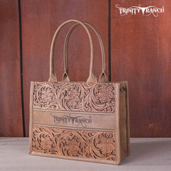 TR169G-8119S   Trinity Ranch  Floral Tooled Concealed Carry Tote - Khaki