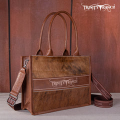 TR170G-8119S Trinity Ranch Hair On Cowhide Concealed Carry Tote/Crossbody - Brown